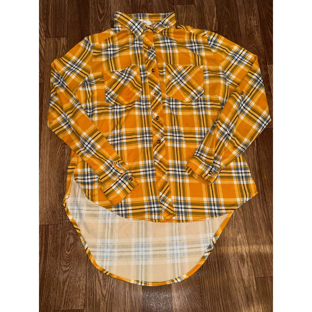 Eden & Olivia Mustard Yellow Plaid High-Low Button Up Shirt Womens‎ Small